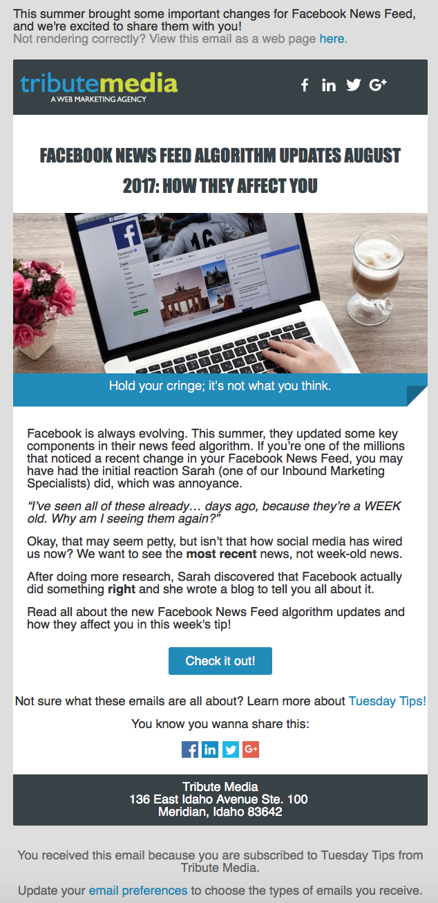 Tuesday Tips marketing email