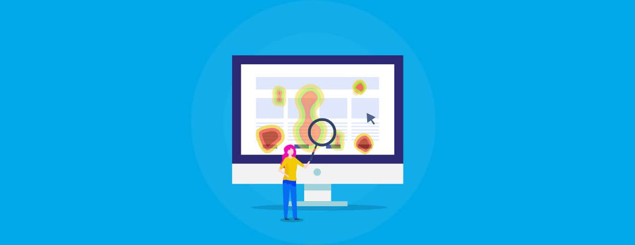 illustration of person holding magnifying glass against heatmap