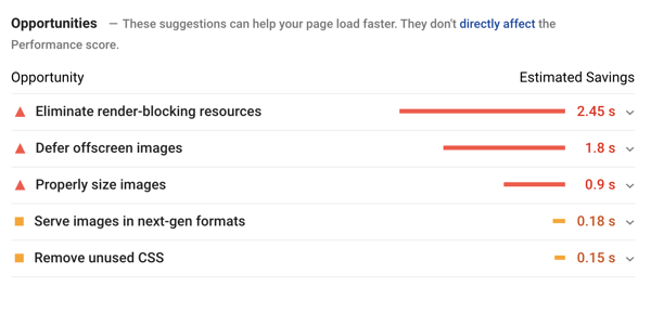 Screenshot from Insights showing opportunities and savings