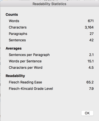 Get readability statistics